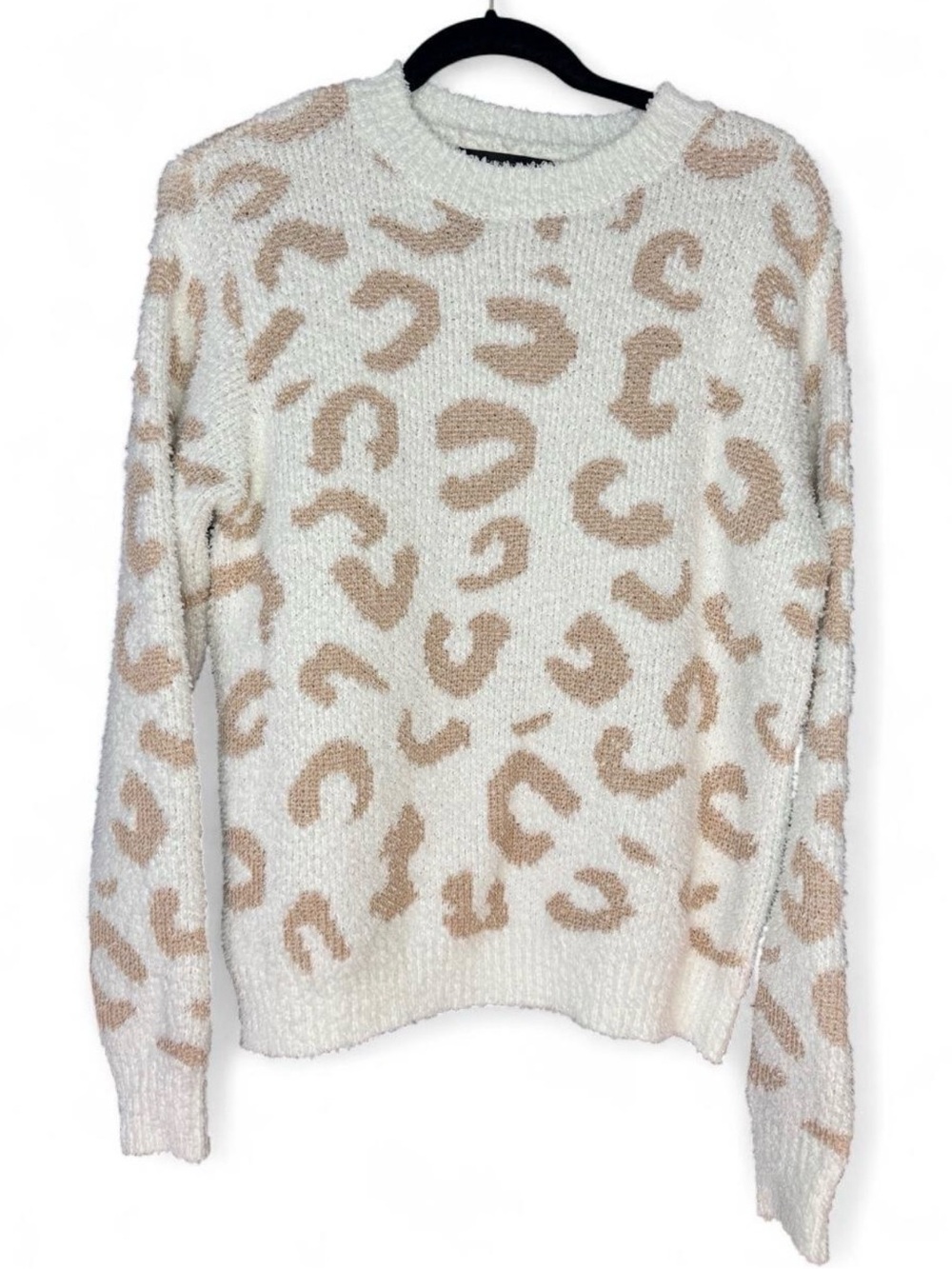 Cream Leopard-Print Crewneck Sweater - Women's Lightweight Pullover